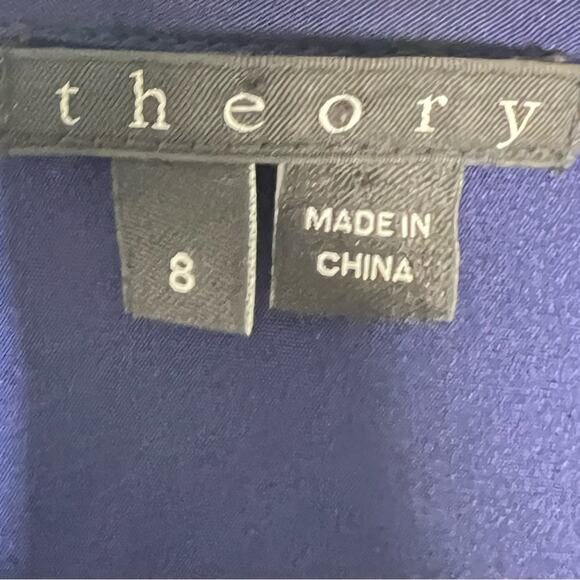 Theory royal blue silk blend 3/4 sleeve pleated shift dress size 8 B96 - Picture 2 of 4